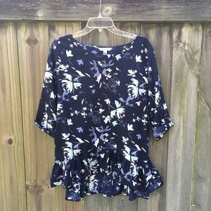 Blue Floral Croft & Barrow High-Low Top